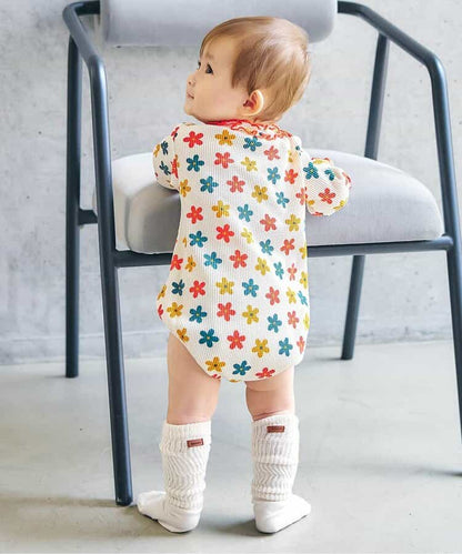 日本童裝 apres les cours 華夫格紋混色領連衣 70-80cm 女童款 初生嬰兒 秋季 Jumpsuit 聖誕紅/新年紅