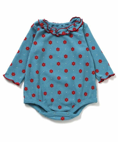 日本童裝 apres les cours 華夫格紋混色領連衣 70-80cm 女童款 初生嬰兒 秋季 Jumpsuit 聖誕紅/新年紅