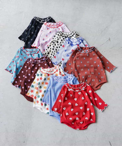 日本童裝 apres les cours 華夫格紋混色領連衣 70-80cm 女童款 初生嬰兒 秋季 Jumpsuit 聖誕紅/新年紅