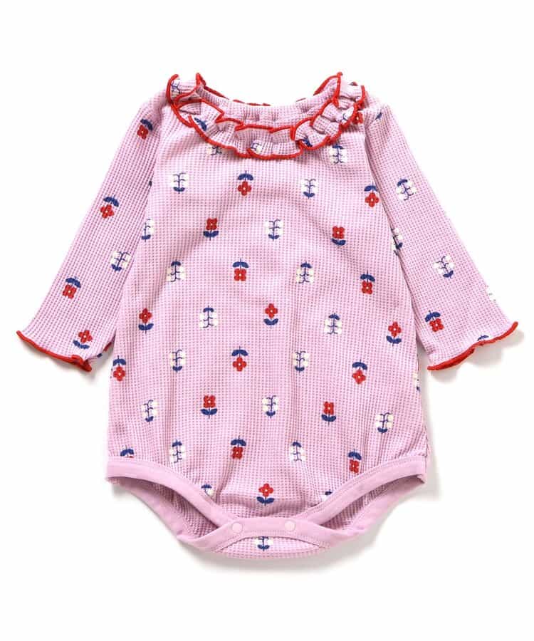 日本童裝 apres les cours 華夫格紋混色領連衣 70-80cm 女童款 初生嬰兒 秋季 Jumpsuit 聖誕紅/新年紅
