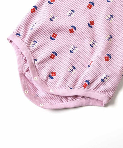 日本童裝 apres les cours 華夫格紋混色領連衣 70-80cm 女童款 初生嬰兒 秋季 Jumpsuit 聖誕紅/新年紅