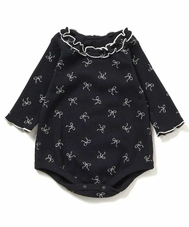 日本童裝 apres les cours 華夫格紋混色領連衣 70-80cm 女童款 初生嬰兒 秋季 Jumpsuit 聖誕紅/新年紅