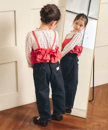 日本童裝 apres les cours 心型口袋長褲 80-140cm 女童款 秋季 PANTS 聖誕紅/新年紅