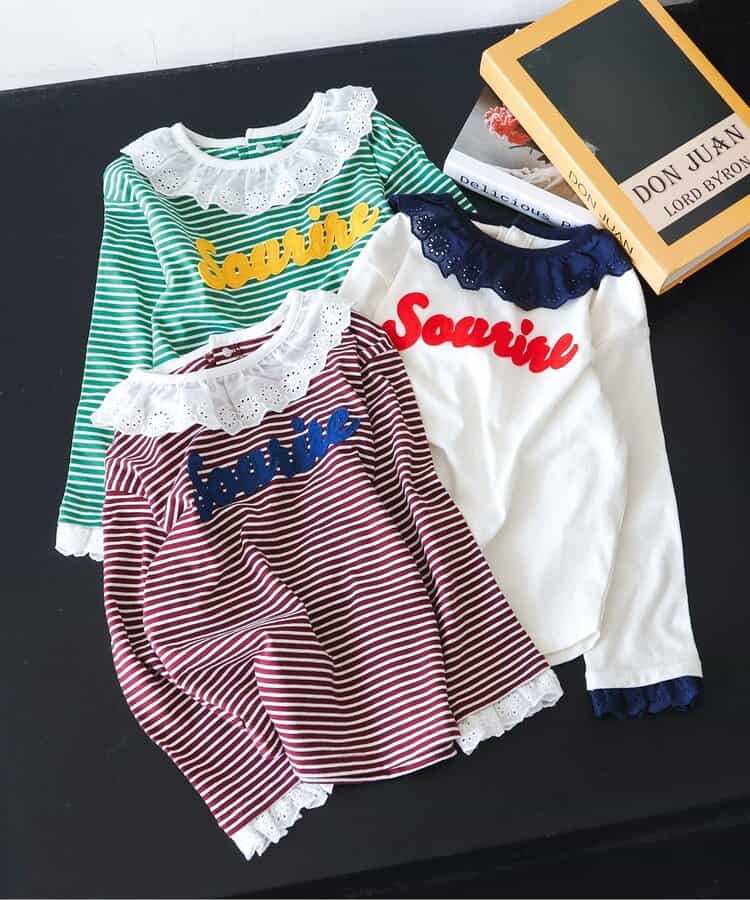 日本童裝 apres les cours 蕾絲領袖口上衣 80-140cm 女童款 秋季 TOPS