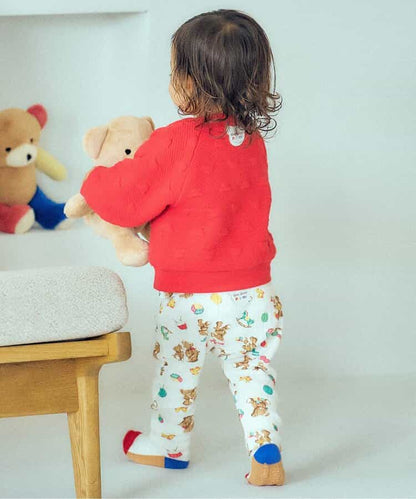 日本童裝 apres les cours x tiny bear Palette 印花長褲 70-90cm 男童款/女童款 初生嬰兒 秋季 PANTS 聖誕紅/新年紅