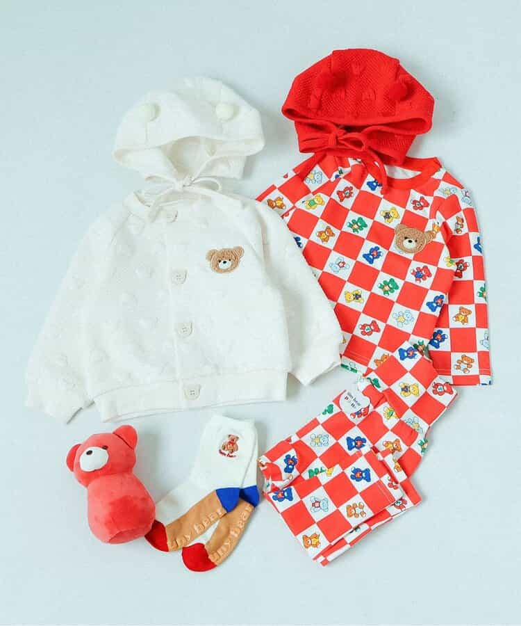 日本童裝 apres les cours x tiny bear Palette 印花長褲 70-90cm 男童款/女童款 初生嬰兒 秋季 PANTS 聖誕紅/新年紅