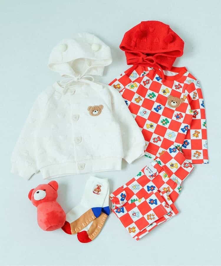 日本童裝 apres les cours x tiny bear Palette 全印花上衣 70-90cm 男童款/女童款 初生嬰兒 秋季 TOPS 聖誕紅/新年紅