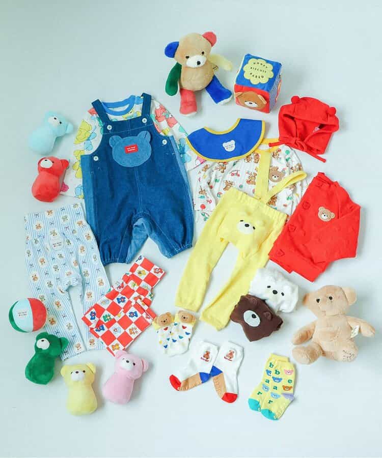 日本童裝 apres les cours x tiny bear Palette 印花長褲 70-90cm 男童款/女童款 初生嬰兒 秋季 PANTS 聖誕紅/新年紅