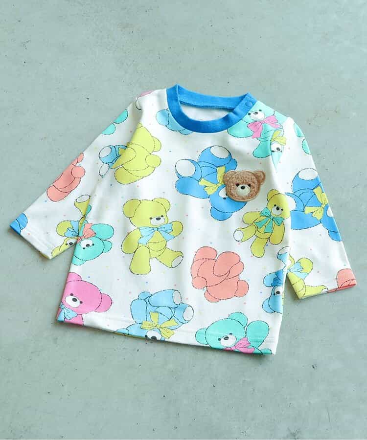 日本童裝 apres les cours x tiny bear Palette 全印花上衣 70-90cm 男童款/女童款 初生嬰兒 秋季 TOPS 聖誕紅/新年紅