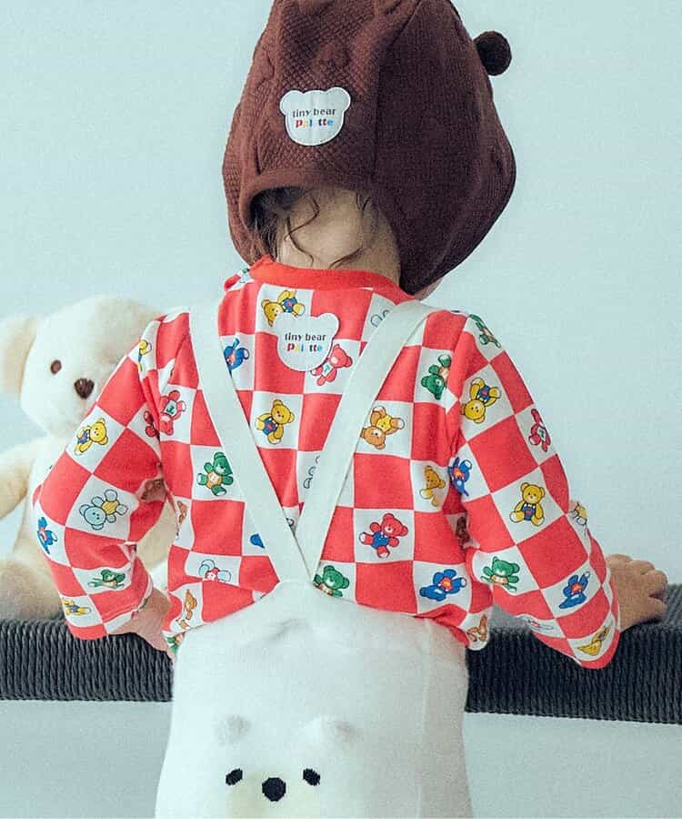 日本童裝 apres les cours x tiny bear Palette 全印花上衣 70-90cm 男童款/女童款 初生嬰兒 秋季 TOPS 聖誕紅/新年紅
