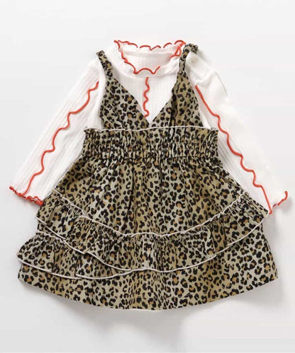 日本童裝 BREEZE 迷彩/豹紋兩件式連身裙 70-80cm 女童款 初生嬰兒 秋季 TOPS DRESSES