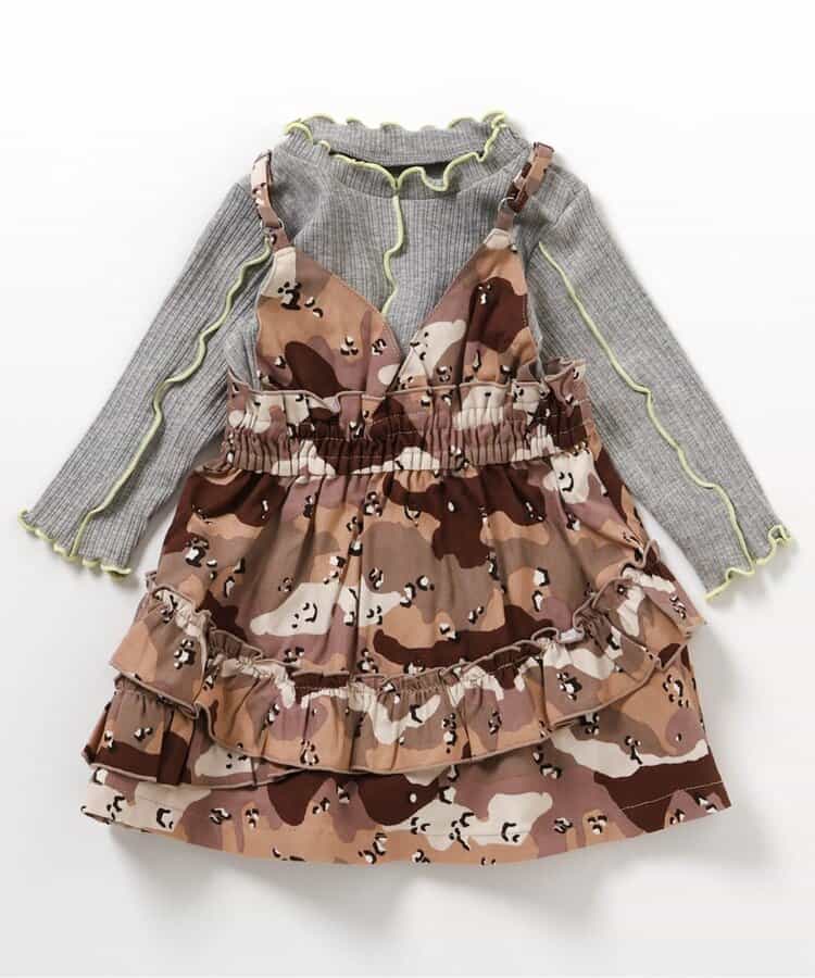 日本童裝 BREEZE 迷彩/豹紋兩件式連身裙 70-80cm 女童款 初生嬰兒 秋季 TOPS DRESSES