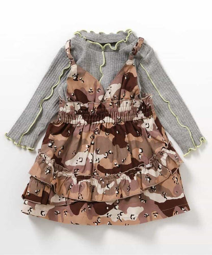 日本童裝 BREEZE 迷彩/豹紋兩件式連身裙 70-80cm 女童款 初生嬰兒 秋季 TOPS DRESSES