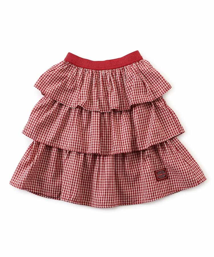 日本童裝 BREEZE 格子荷葉邊裙 80-140cm 女童款 秋季 SKIRTS 聖誕紅/新年紅