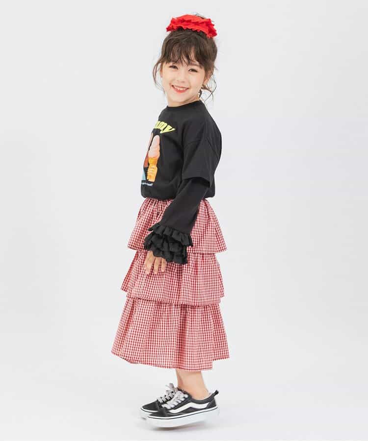 日本童裝 BREEZE 格子荷葉邊裙 80-140cm 女童款 秋季 SKIRTS 聖誕紅/新年紅