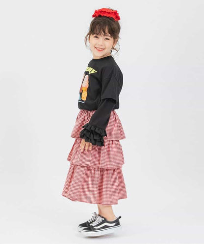 日本童裝 BREEZE 格子荷葉邊裙 80-140cm 女童款 秋季 SKIRTS 聖誕紅/新年紅