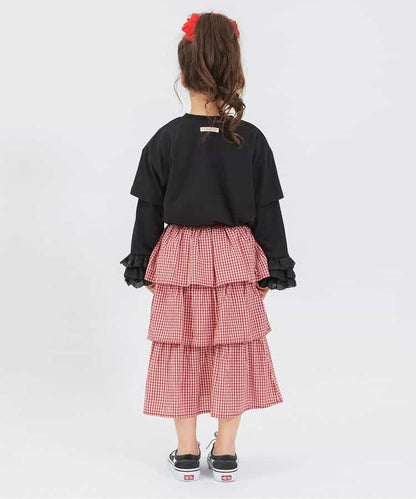 日本童裝 BREEZE 格子荷葉邊裙 80-140cm 女童款 秋季 SKIRTS 聖誕紅/新年紅