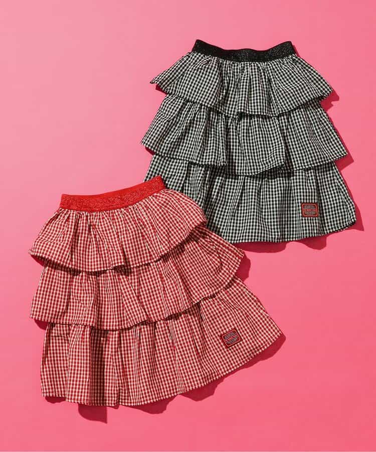 日本童裝 BREEZE 格子荷葉邊裙 80-140cm 女童款 秋季 SKIRTS 聖誕紅/新年紅