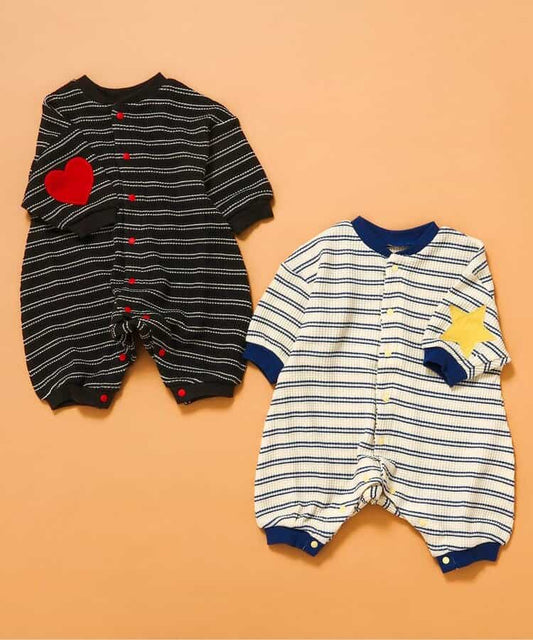 日本童裝 BREEZE 華夫格補丁連衣 60-80cm 男童款/女童款 初生嬰兒 秋季 Jumpsuit