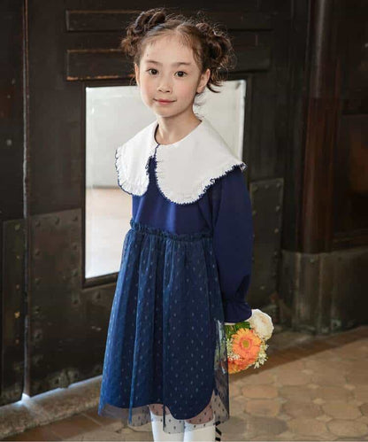 日本童裝 BREEZE 大領薄紗連身裙 90-140cm 女童款 冬季 DRESSES 面試/宴會/表演