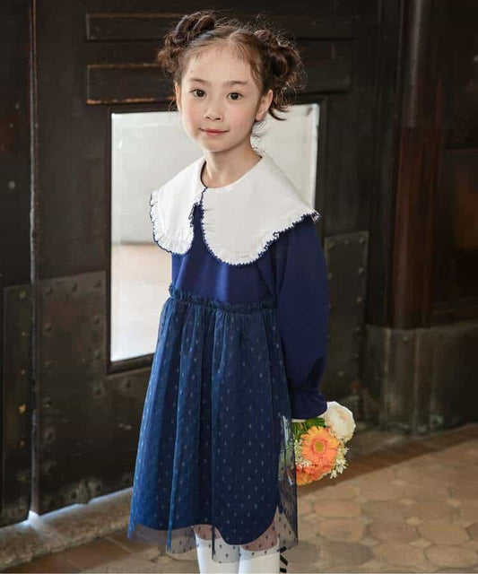 日本童裝 BREEZE 大領薄紗連身裙 90-140cm 女童款 冬季 DRESSES 面試/宴會/表演