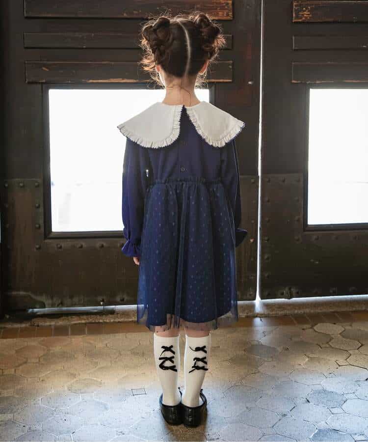 日本童裝 BREEZE 大領薄紗連身裙 90-140cm 女童款 冬季 DRESSES 面試/宴會/表演