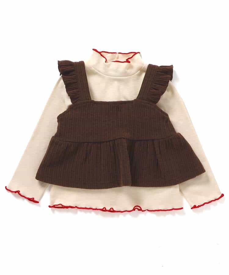 日本童裝 BREEZE 絲絨荷葉邊兩件套裝 80-140cm 女童款 冬季 TOPS 聖誕紅/新年紅