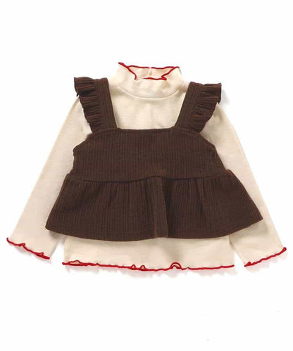 日本童裝 BREEZE 絲絨荷葉邊兩件套裝 80-140cm 女童款 冬季 TOPS 聖誕紅/新年紅