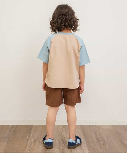 Japanese children's clothing BREEZE color block short-sleeved top 90-160cm boys/girls summer TOPS 