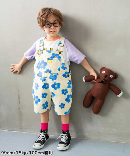 Japanese children's clothing BREEZE color block shoulder letter top 80-140cm boys/girls summer TOPS 