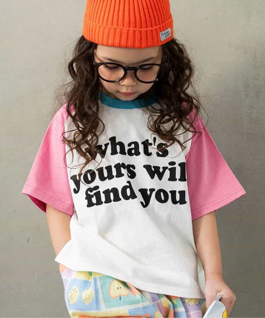 Japanese children's clothing BREEZE color block shoulder letter top 80-140cm boys/girls summer TOPS 