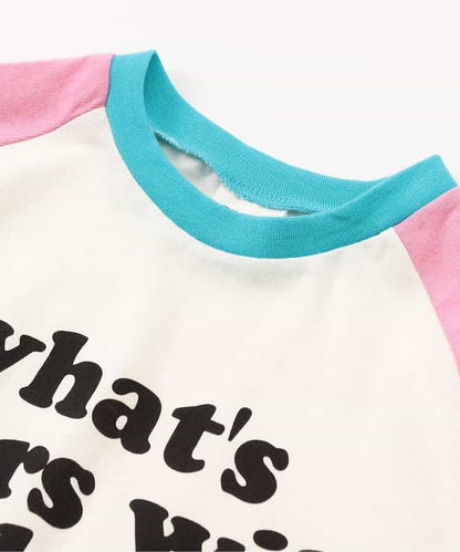 Japanese children's clothing BREEZE color block shoulder letter top 80-140cm boys/girls summer TOPS 