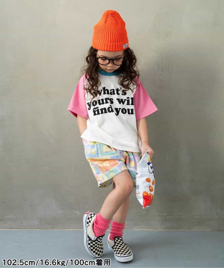 Japanese children's clothing BREEZE color block shoulder letter top 80-140cm boys/girls summer TOPS 