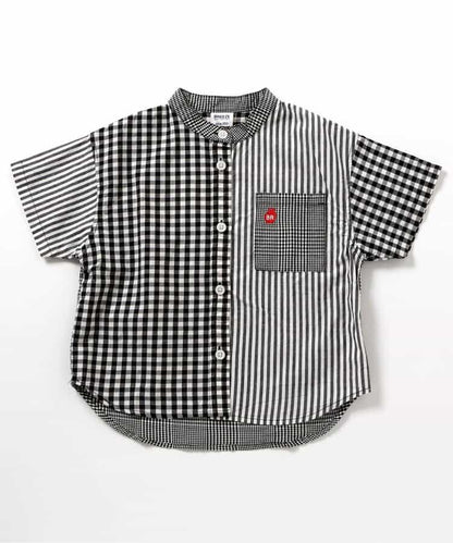 Japanese children's clothing BREEZE stand-up collar yarn-dyed shirt 80-140cm boys' summer TOPS 