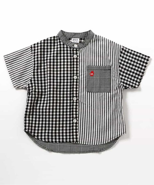 Japanese children's clothing BREEZE stand-up collar yarn-dyed shirt 80-140cm boys' summer TOPS 