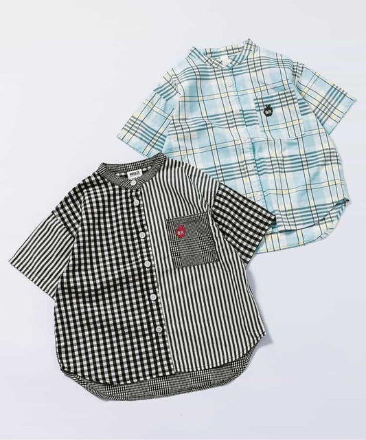 Japanese children's clothing BREEZE stand-up collar yarn-dyed shirt 80-140cm boys' summer TOPS 