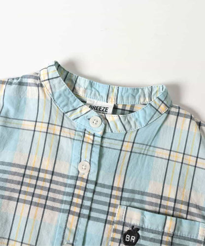Japanese children's clothing BREEZE stand-up collar yarn-dyed shirt 80-140cm boys' summer TOPS 