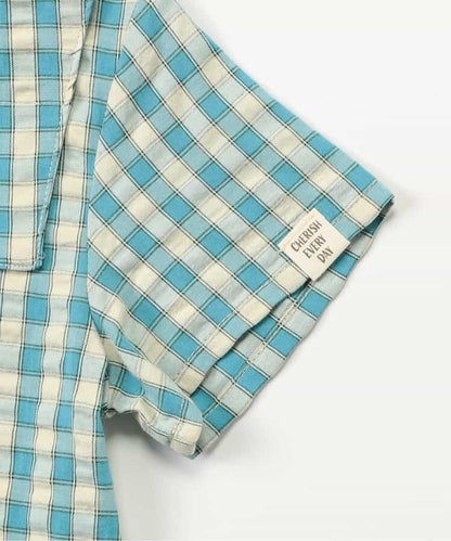 Japanese children's clothing BREEZE plaid sailor top 90-140cm boys/girls summer TOPS 