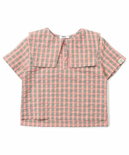 Japanese children's clothing BREEZE plaid sailor top 90-140cm boys/girls summer TOPS 