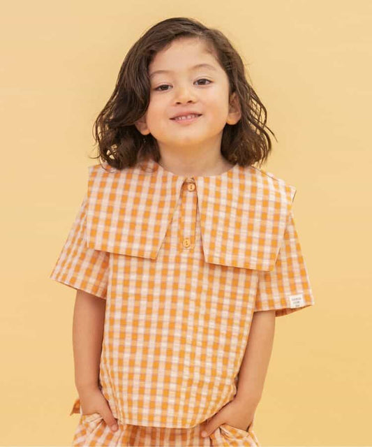 Japanese children's clothing BREEZE plaid sailor top 90-140cm boys/girls summer TOPS 