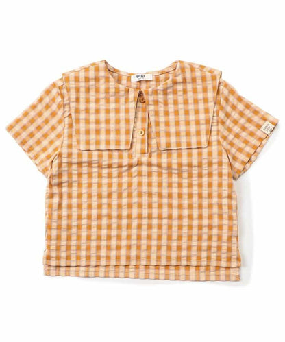 Japanese children's clothing BREEZE plaid sailor top 90-140cm boys/girls summer TOPS 