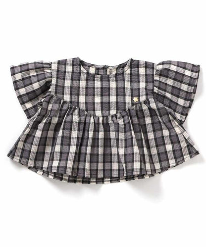 Japanese children's clothing BREEZE ruffled plaid top 80-140cm girls summer TOPS 