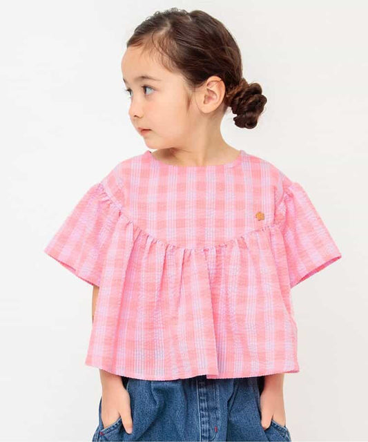 Japanese children's clothing BREEZE ruffled plaid top 80-140cm girls summer TOPS 
