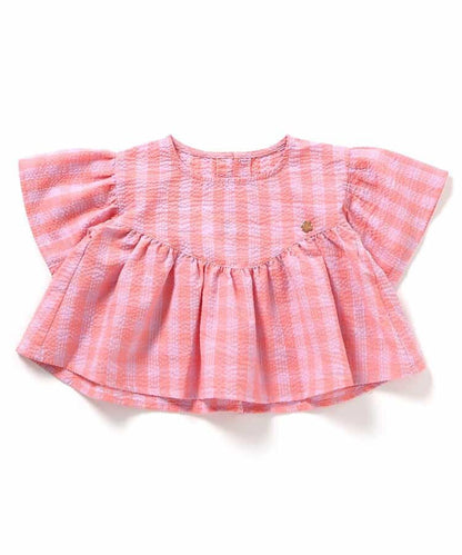 Japanese children's clothing BREEZE ruffled plaid top 80-140cm girls summer TOPS 