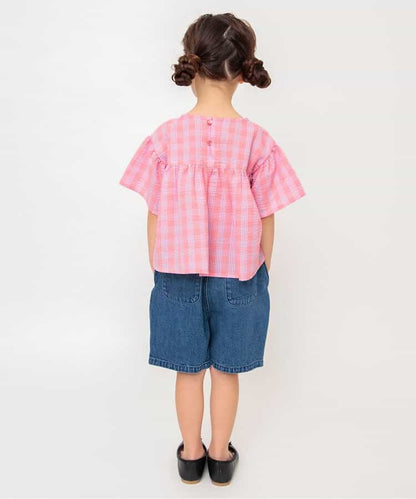 Japanese children's clothing BREEZE ruffled plaid top 80-140cm girls summer TOPS 