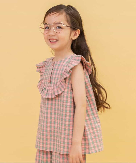 Japanese children's clothing BREEZE plaid sailor vest 90-140cm girls summer TOPS 