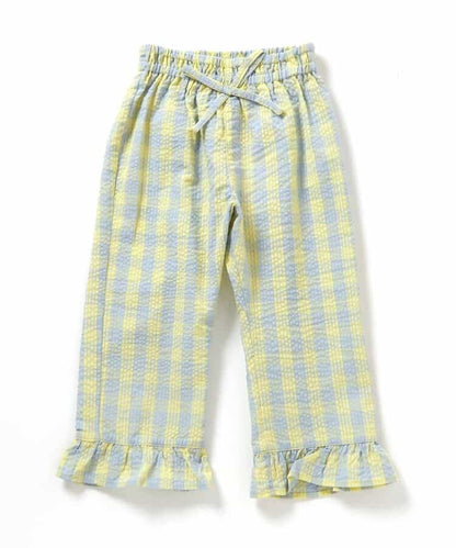Japanese children's clothing BREEZE ruffle plaid trousers 80-140cm girls summer PANTS 