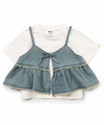 Japanese children's clothing BREEZE suspender denim top two-piece set 80-140cm girls summer TOPS 