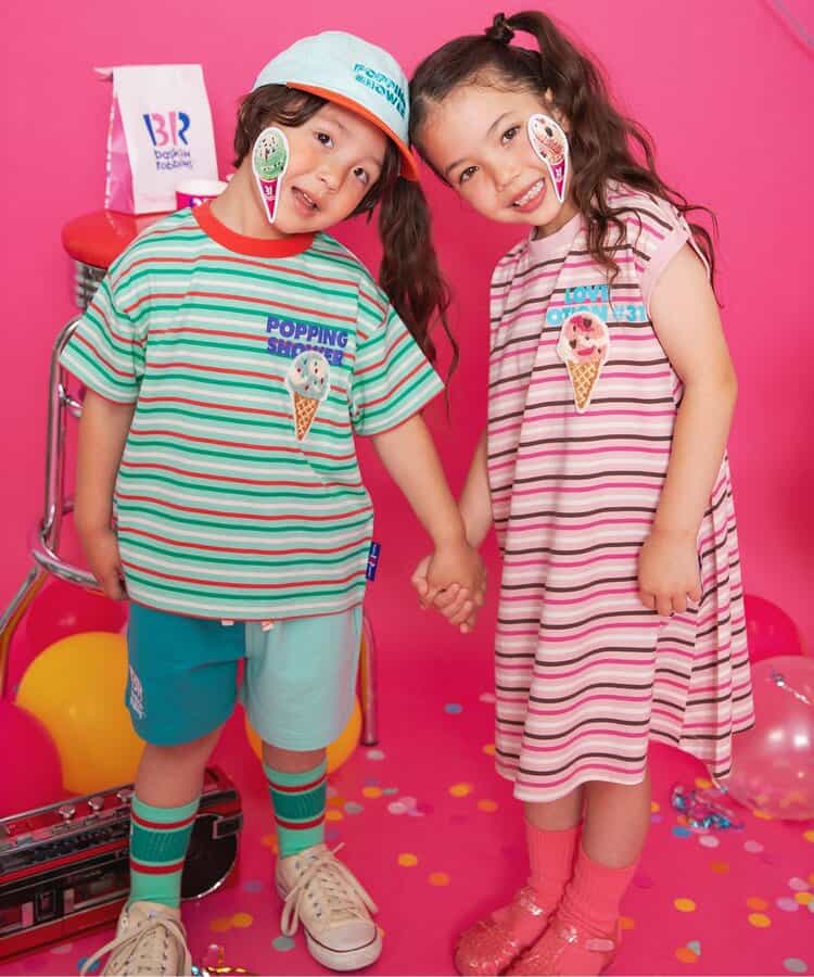 Japanese children's clothing BREEZE x Baskin-Robbins fur ice cream top 80-140cm boys/girls summer TOPS 
