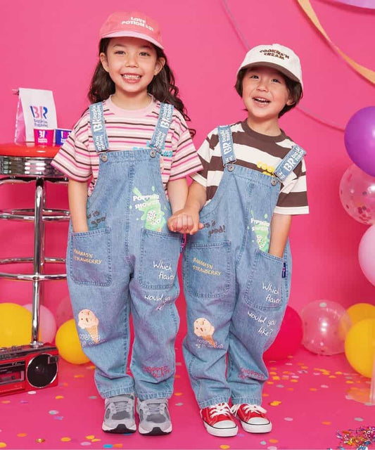 BREEZE x Baskin-Robbins Denim Overalls (80-130cm) for Boys and Girls (Summer Jumpsuit) 